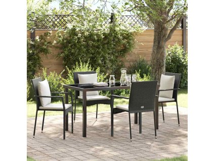 Zahradní jídelní souprava s polštářem 5 pcs Černá Poly ratan 3380073