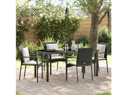 Zahradní jídelní souprava s polštářem 5 pcs Černá Poly ratan 3380074