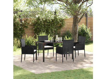 Zahradní jídelní souprava s polštářem 5 pcs Černá Poly ratan 3380101