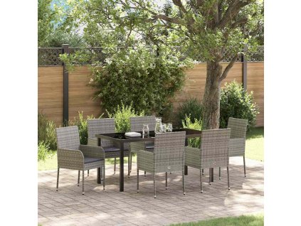 Zahradní jídelní souprava s polštářem 7 pcs Šedá Poly ratan 3380110