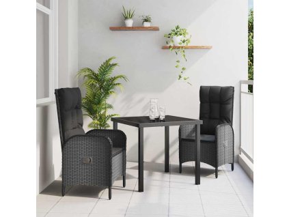 Zahradní jídelní souprava s polštářem 3 pcs Černá Poly ratan 3380113