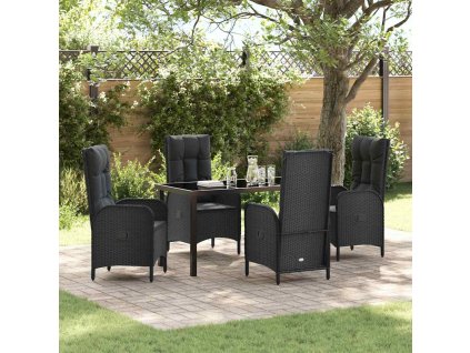 Zahradní jídelní souprava s polštářem 5 pcs Černá Poly ratan 3380115