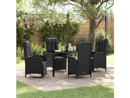 Zahradní jídelní souprava s polštářem 5 pcs Černá Poly ratan 3380122