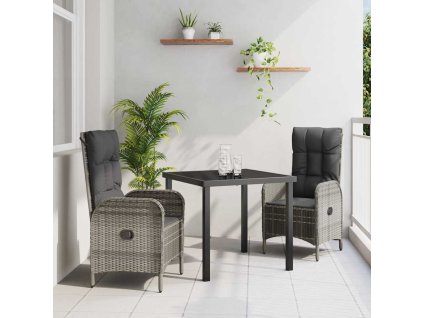 Zahradní jídelní souprava s polštářem 3 pcs Šedá Poly ratan 3380127