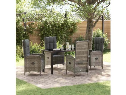 Zahradní jídelní souprava s polštářem 5 pcs Šedá Poly ratan 3380129