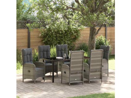 Zahradní jídelní souprava s polštářem 7 pcs Šedá Poly ratan 3380131
