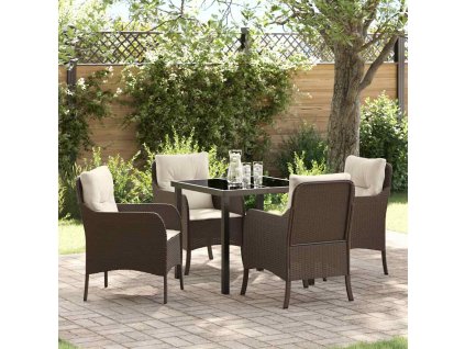 Zahradní jídelní souprava s polštářem 5 pcs Hnědá Poly ratan 3380156