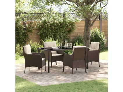 Zahradní jídelní souprava s polštářem 5 pcs Hnědá Poly ratan 3380158