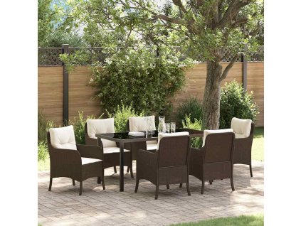 Zahradní jídelní souprava s polštářem 7 pcs Hnědá Poly ratan 3380159
