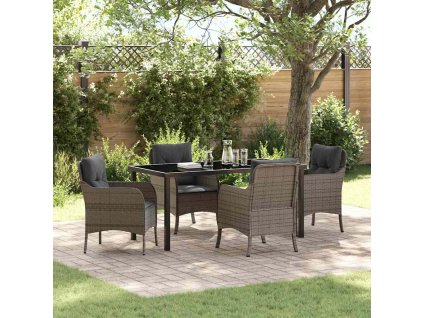 Zahradní jídelní souprava s polštářem 5 pcs Šedá Poly ratan 3380165