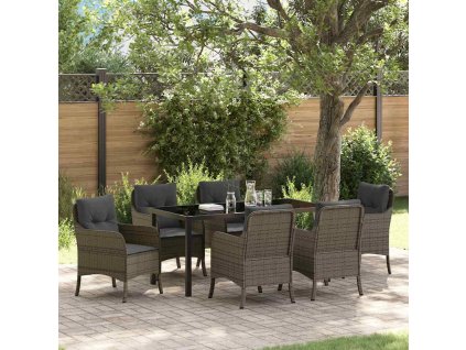 Zahradní jídelní souprava s polštářem 7 pcs Šedá Poly ratan 3380166