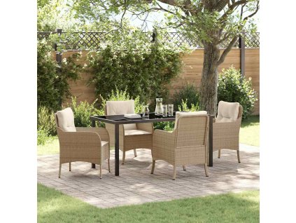 Zahradní jídelní souprava s polštářem 5 pcs Béžová Poly ratan 3380172