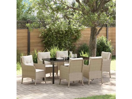 Zahradní jídelní souprava s polštářem 7 pcs Béžová Poly ratan 3380173