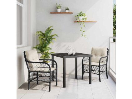 Zahradní jídelní souprava s polštářem 3 pcs Černá Poly ratan 3380197