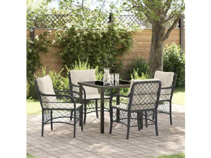 Zahradní jídelní souprava s polštářem 5 pcs Černá Poly ratan 3380198