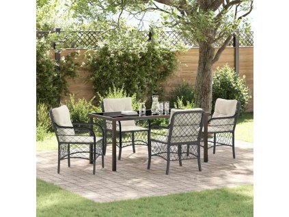 Zahradní jídelní souprava s polštářem 5 pcs Černá Poly ratan 3380200