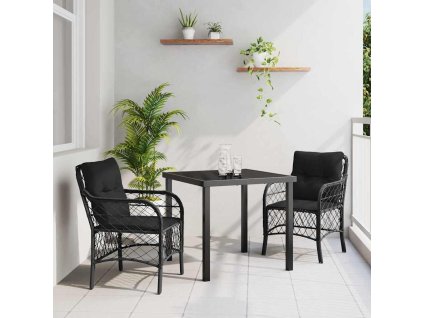 Zahradní jídelní souprava s polštářem 3 pcs Černá Poly ratan 3380204