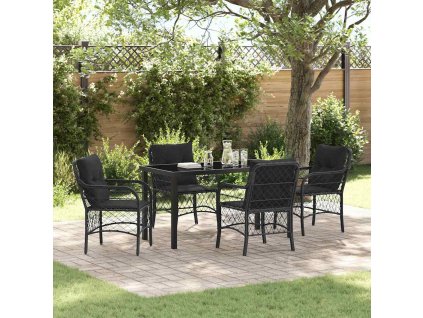 Zahradní jídelní souprava s polštářem 5 pcs Černá Poly ratan 3380206