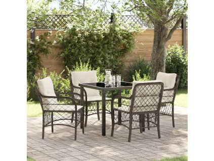Zahradní jídelní souprava s polštářem 5 pcs Hnědá Poly ratan 3380212