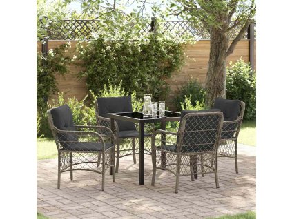 Zahradní jídelní souprava s polštářem 5 pcs Šedá Poly ratan 3380219