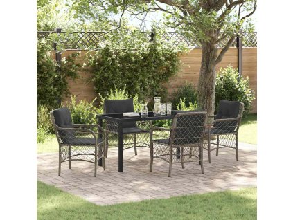 Zahradní jídelní souprava s polštářem 5 pcs Šedá Poly ratan 3380220