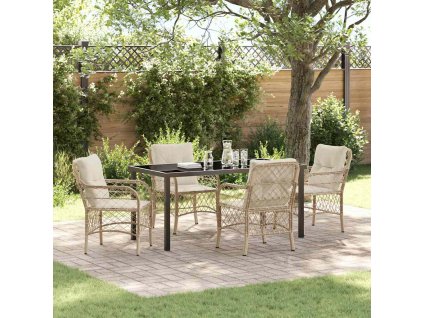 Zahradní jídelní souprava s polštářem 5 pcs Béžová Poly ratan 3380228