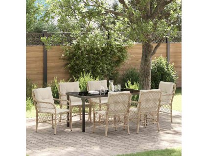 Zahradní jídelní souprava s polštářem 7 pcs Béžová Poly ratan 3380229