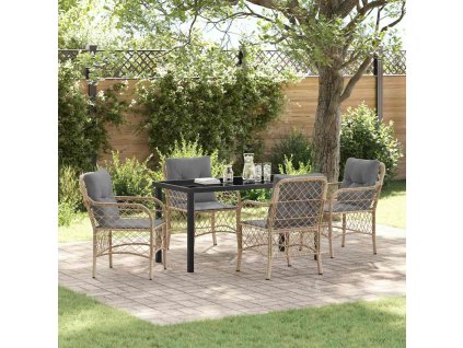 Zahradní jídelní souprava s polštářem 5 pcs Béžová Poly ratan 3380234