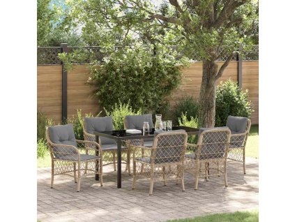 Zahradní jídelní souprava s polštářem 7 pcs Béžová Poly ratan 3380236