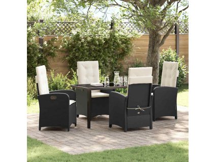Zahradní jídelní souprava s polštářem 5 pcs Černá polyratan 3380255
