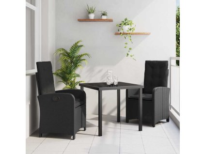 Zahradní jídelní souprava s polštářem 3 pcs Černá polyratan 3380260