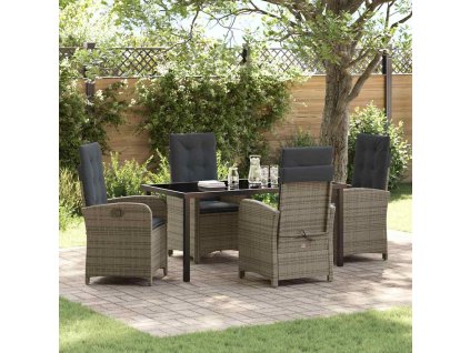 Zahradní jídelní souprava s polštářem 5 pcs Šedá polyratan 3380277