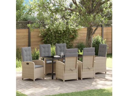 Zahradní jídelní souprava s polštářem 7 pcs Béžová polyratan 3380292