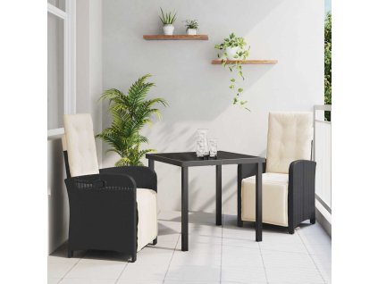 Zahradní jídelní souprava 3 pcs Černá polyratan 3380302