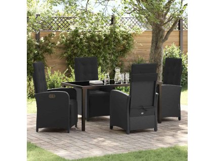 Zahradní jídelní souprava s polštářem 5 pcs Černá polyratan 3380312