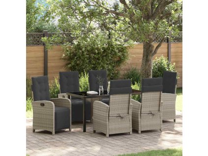 Zahradní jídelní souprava 7 pcs Světle šedá polyratan 3380348