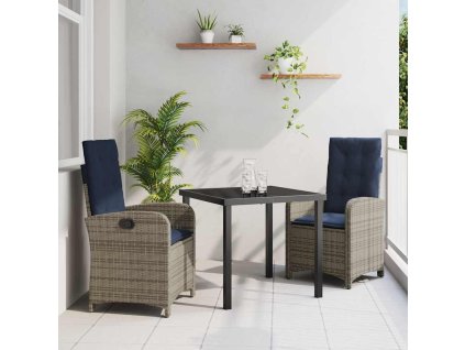 Zahradní jídelní souprava s polštářem 3 pcs Šedá polyratan 3380351