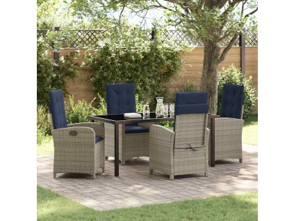 Zahradní jídelní souprava s polštářem 5 pcs Šedá polyratan 3380354