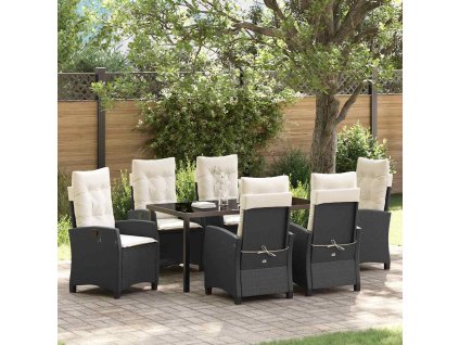Zahradní jídelní souprava 7 pcs Černá polyratan 3380369