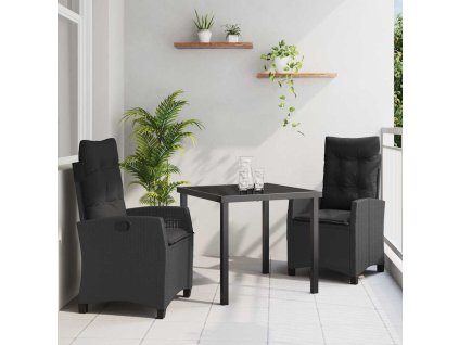 Zahradní jídelní souprava 3 pcs Černá polyratan 3380372