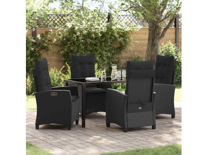Zahradní jídelní souprava s polštářem 5 pcs Černá polyratan 3380374