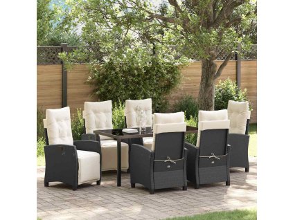 Zahradní jídelní souprava 7 pcs Černá polyratan 3380418