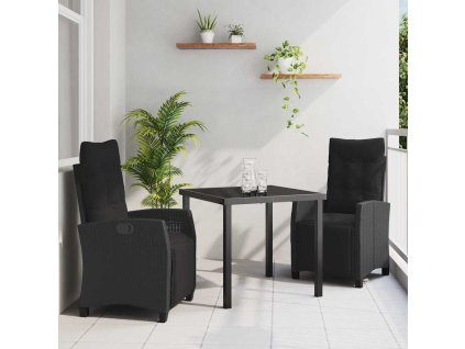 Zahradní jídelní souprava 3 pcs Černá polyratan 3380421