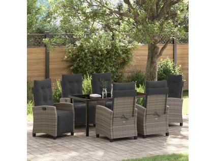 Zahradní jídelní souprava s polštářem 7 pcs Šedá polyratan 3380439