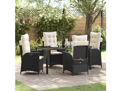 Zahradní jídelní souprava s polštářem 5 pcs Černá polyratan 3380480