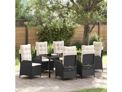 Zahradní jídelní souprava 7 pcs Černá polyratan 3380481