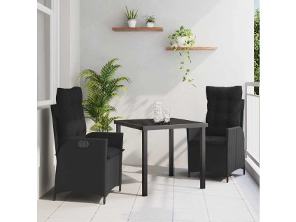 Zahradní jídelní souprava 3 pcs Černá polyratan 3380484