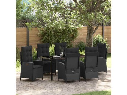 Zahradní jídelní souprava s polštářem 7 pcs Černá polyratan 3380488