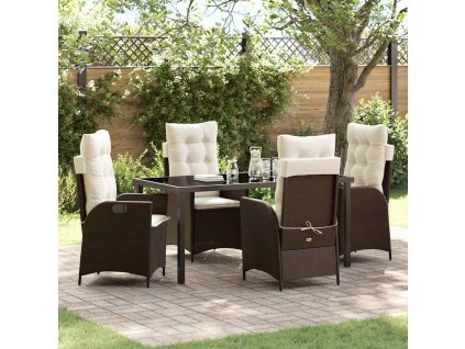 Zahradní jídelní souprava s polštářem 5 pcs Hnědá polyratan 3380494