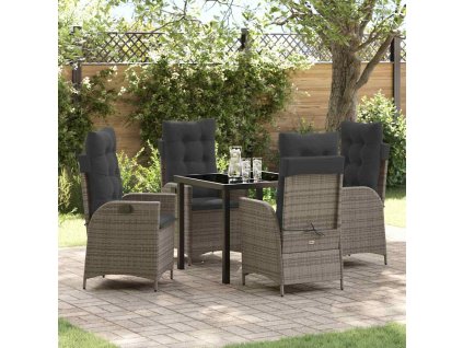 Zahradní jídelní souprava s polštářem 5 pcs Šedá polyratan 3380499